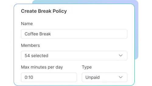 Custom break policies for tailored employee break management
