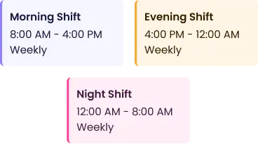 Unlimited Shift Scheduling Unlimited shift scheduling with customizable shift properties